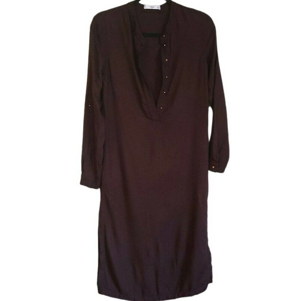MNG Shirt Dress Women's Size 2 With Side Slits Plum Purple